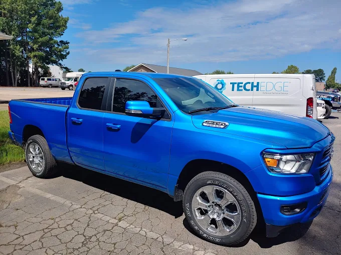 Blue Ram 1500 with ceramic window tint installed in Johnston County NC