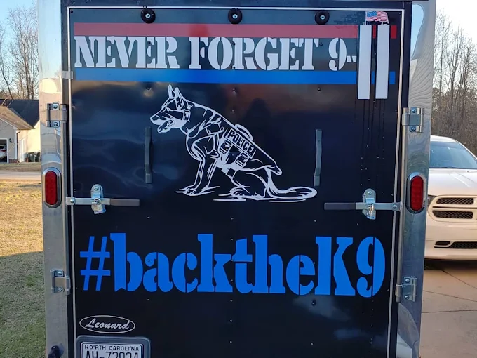 Back the K9 trailer rear vinyl graphics installed by Xtreme Shades
